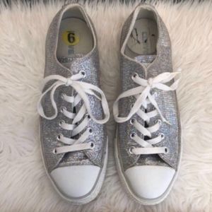Converse Silver Holographic Glitter Low Sneakers